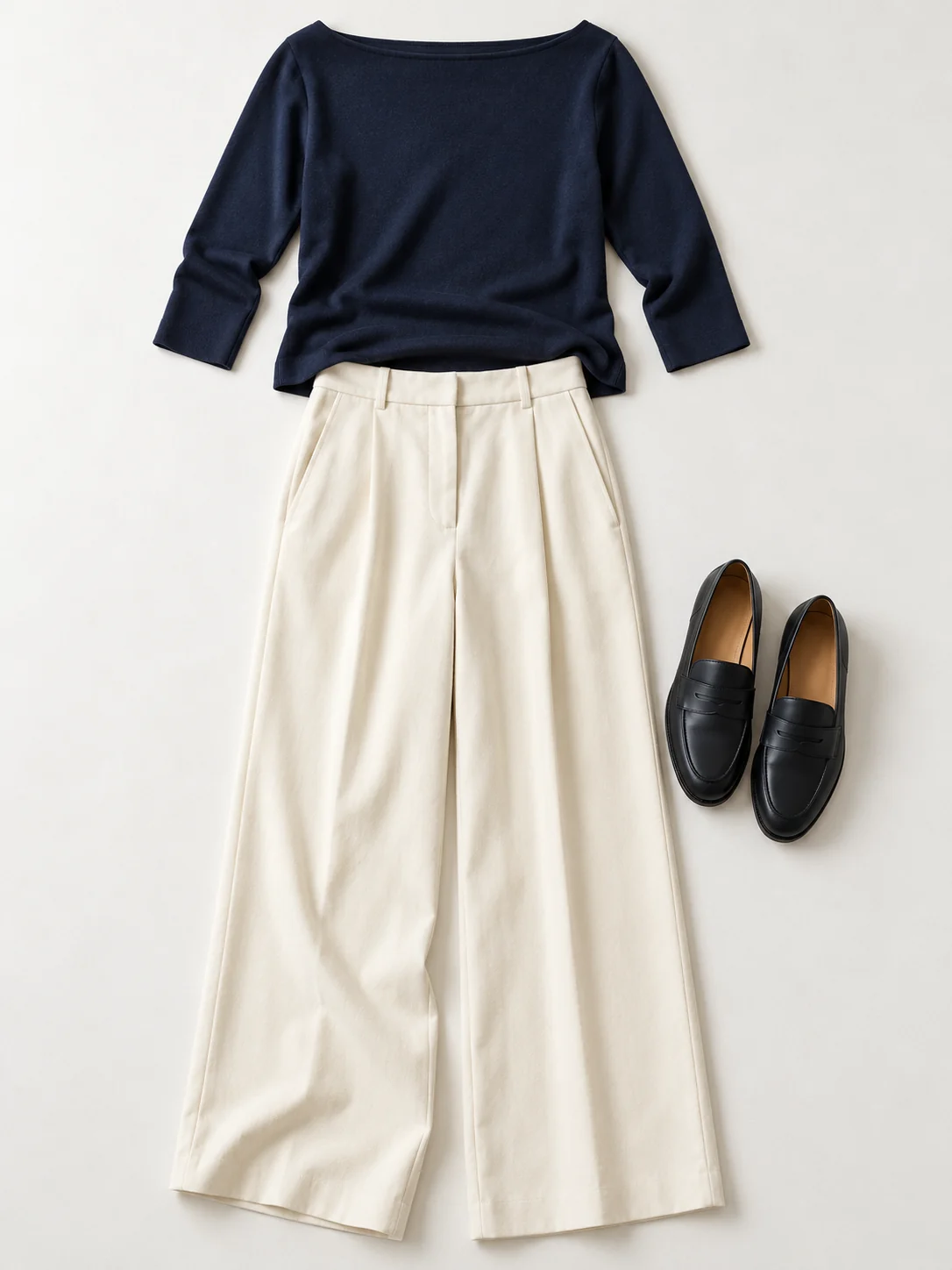 Original outfit reference: Navy Knit & Cream Trousers